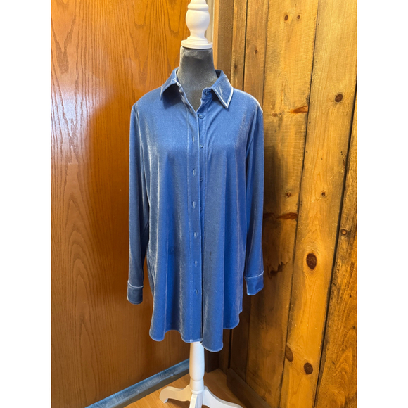 Soft Surroundings Tops - Soft Surroundings Velvet blue button down oversized shirt Small